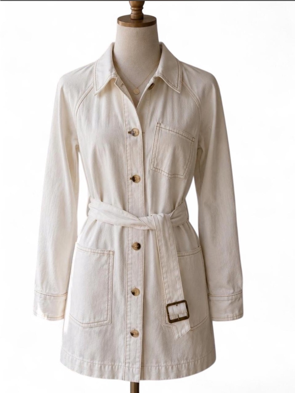 Women's Cream 100% Belted Dress